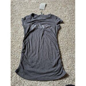 Bench Womens Gray Short Sleeve Logo Pull Over Tee Size Small Ruched Side Casual